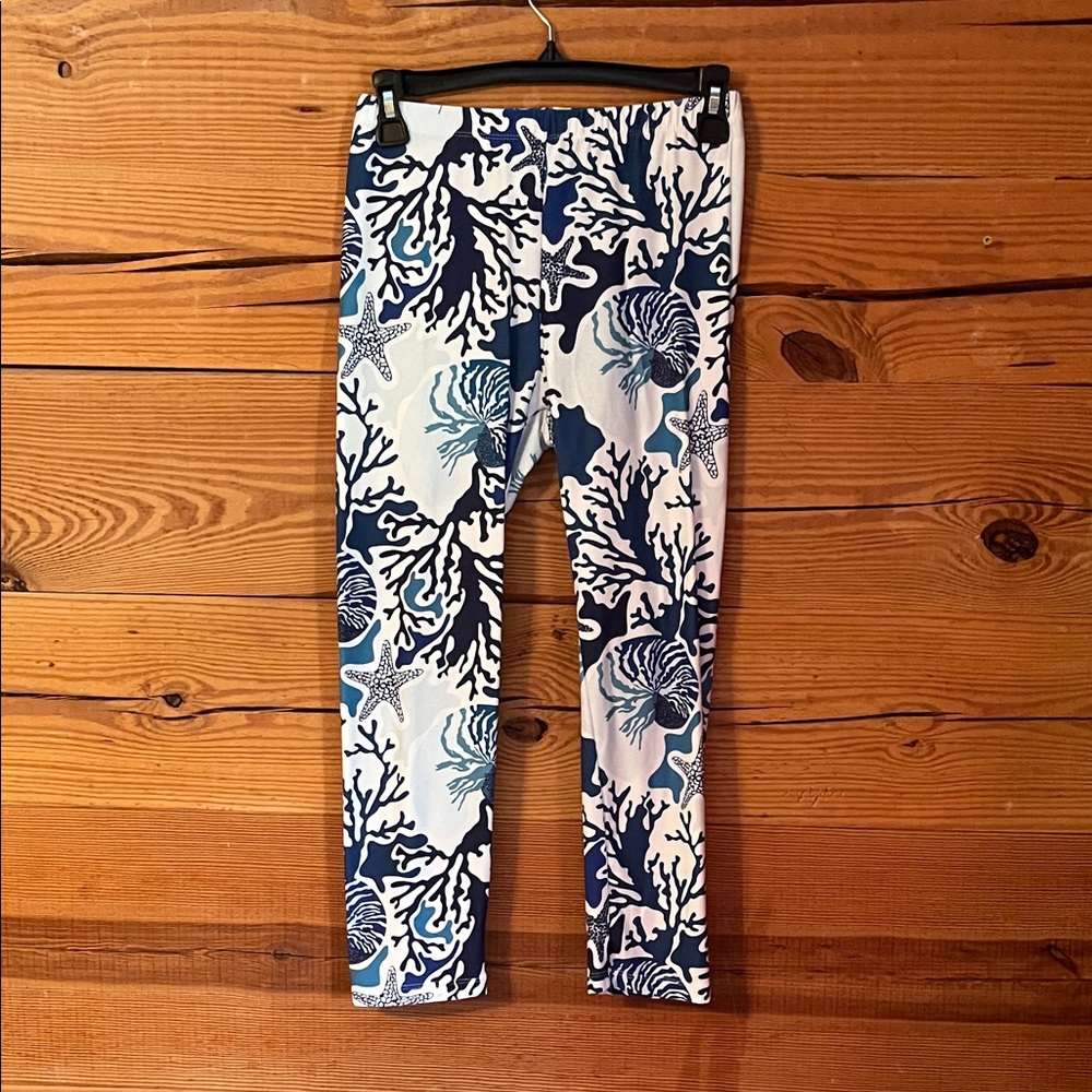 Navy and White Coral Print Leggings